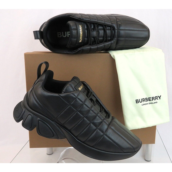 $850 BURBERRY AXBURTON BLACK CHECK QUILTED LEATHER LOGO SNEAKERS 13 US 46 ITALY - Picture 3 of 15